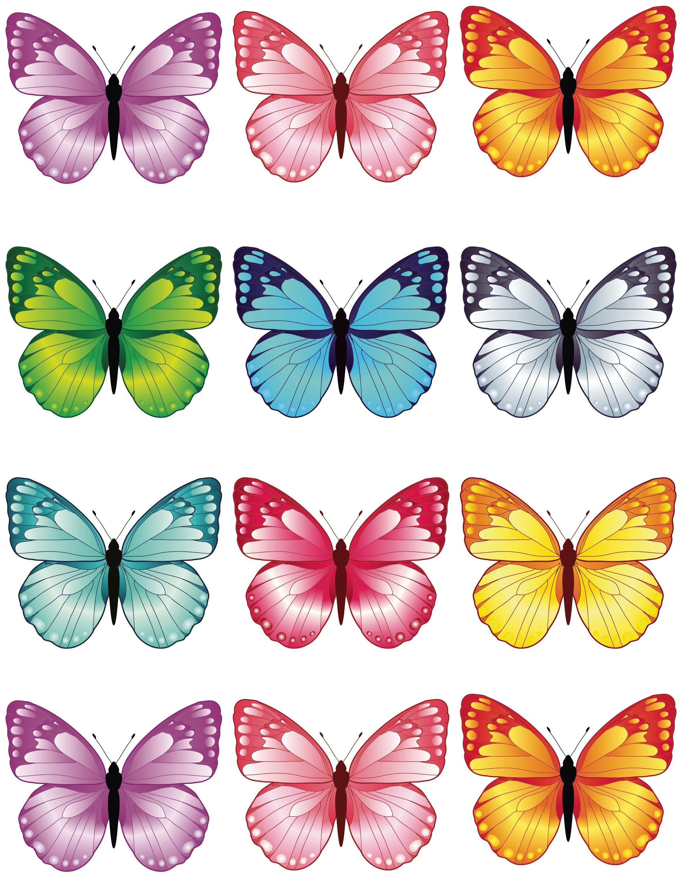 Цветной трафарет. Разноцветные бабочки. Торт «бабочки». Бабочки для вырезания цветные. Трафареты цветные.