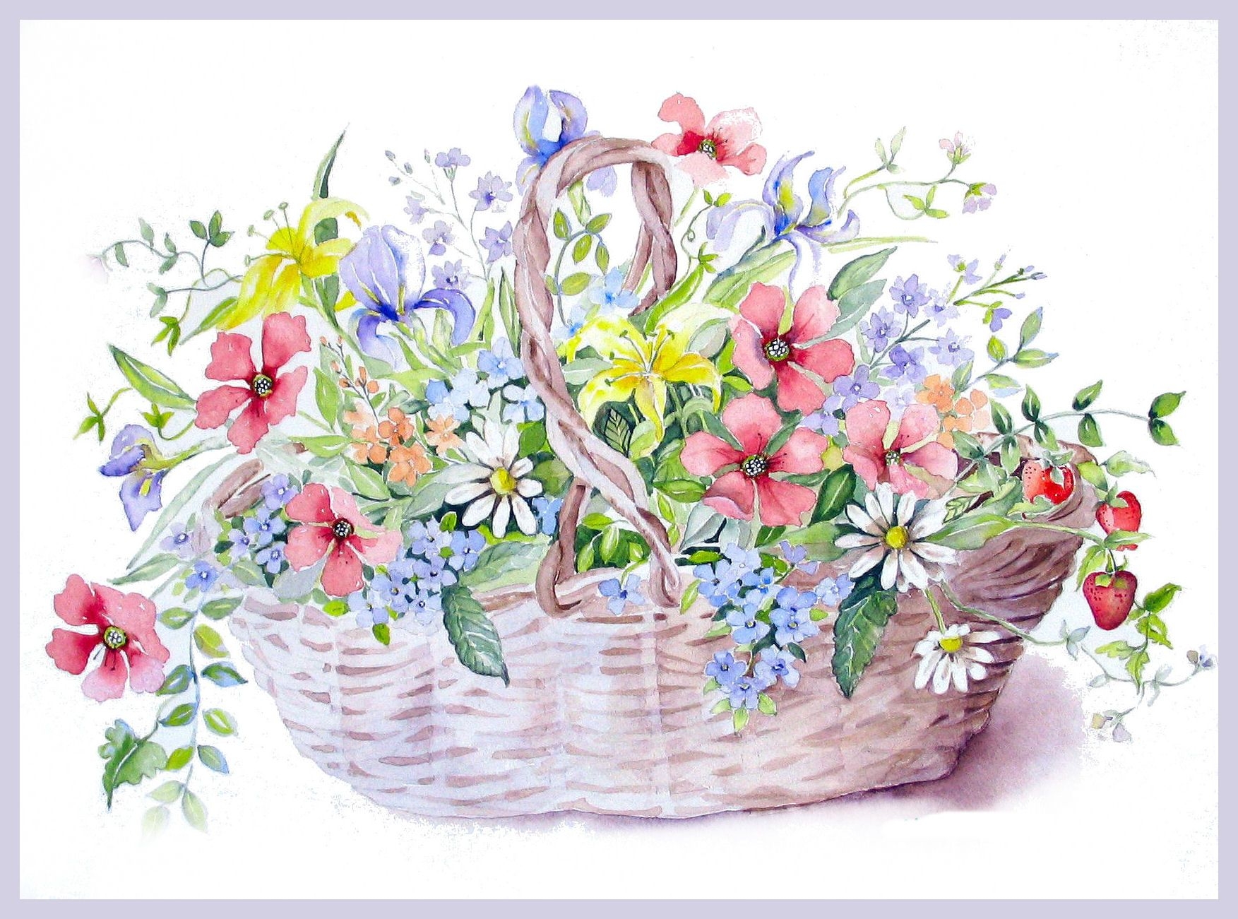 Весенний букет для детей. Акварельная корзина с цветами. Корзинка с цветами акварель. Корзина с весенними цветами. Цветы иллюстрация.