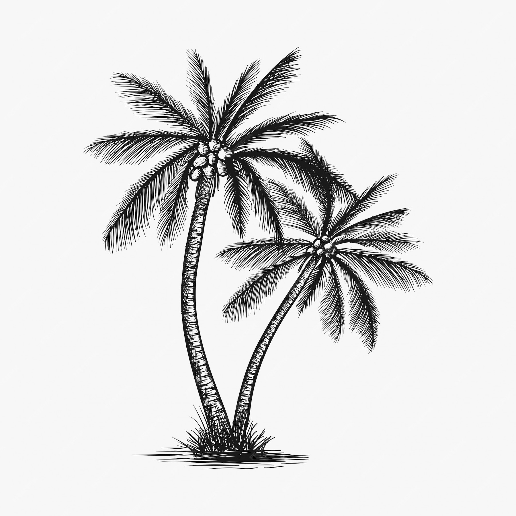 татуировка: пляж, пальма, птица, солнце.
