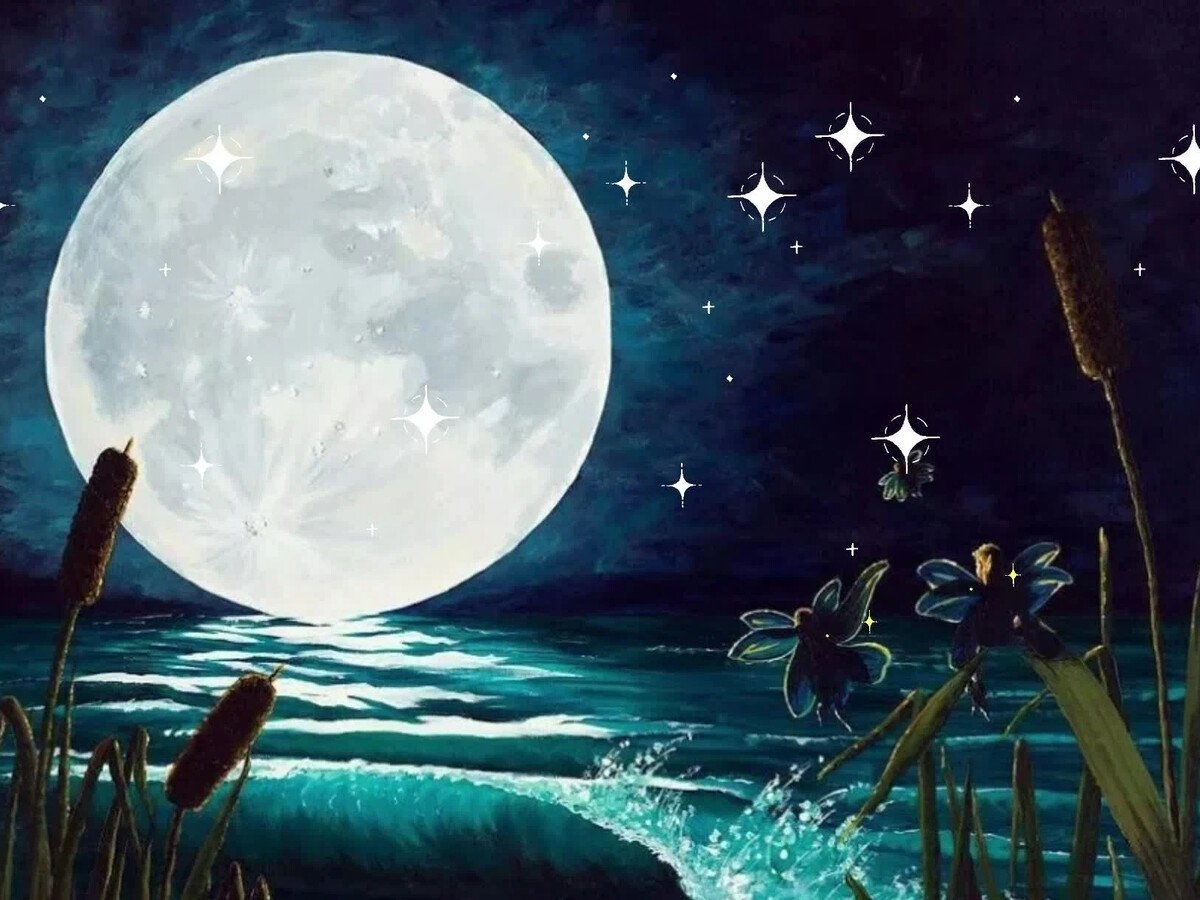 Луна распласталась на тихой воде. Лунная ночь. Лунный пейзаж. Лунные пейзажи в живописи.