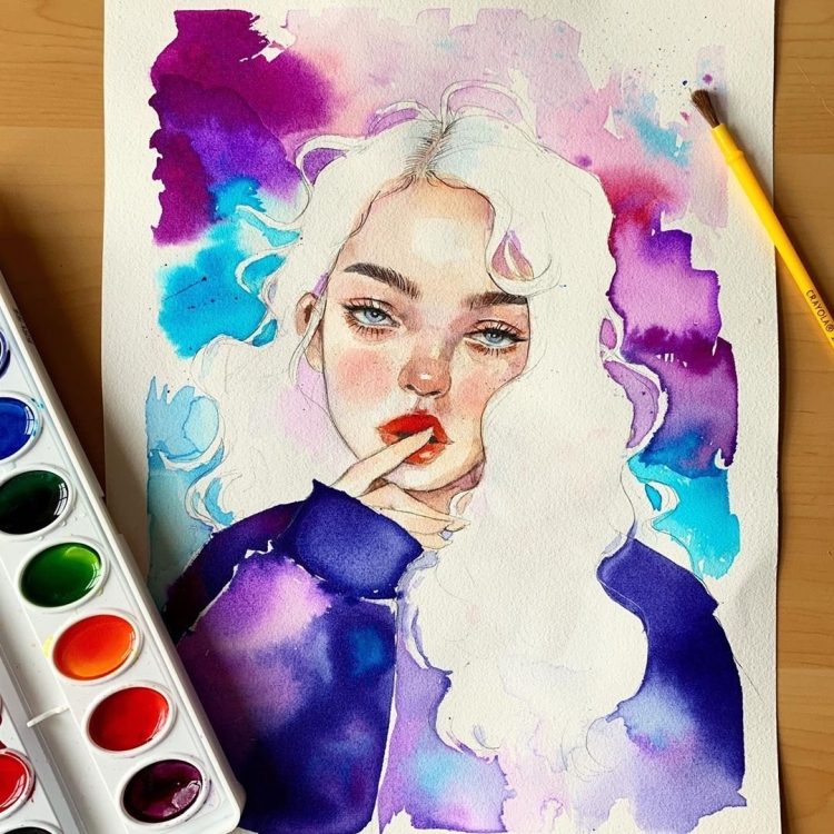 Рисунок девушки красками