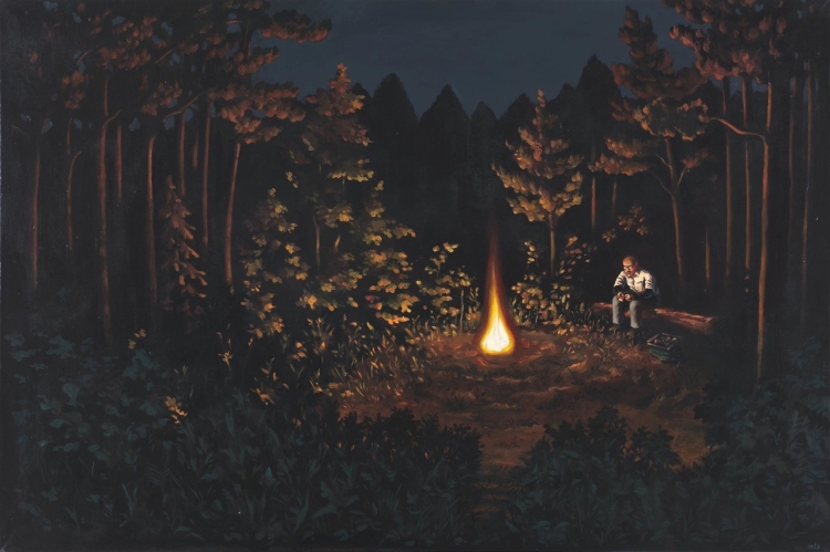 Костер ночью в лесу летом