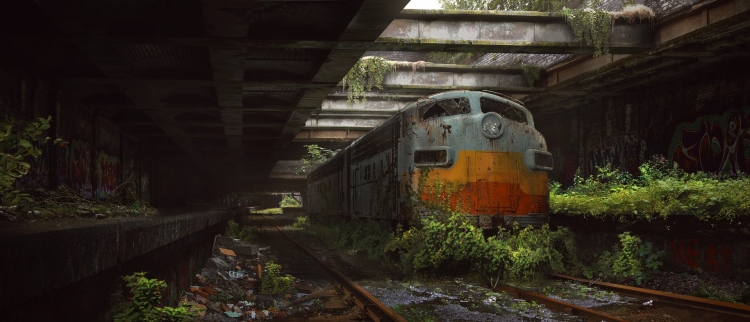 Заброшенный поезд в лесу