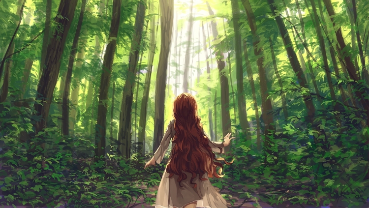 Девушка спиной в лесу