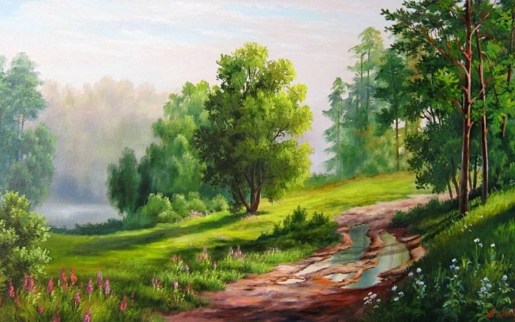 Летний пейзаж речка и лес