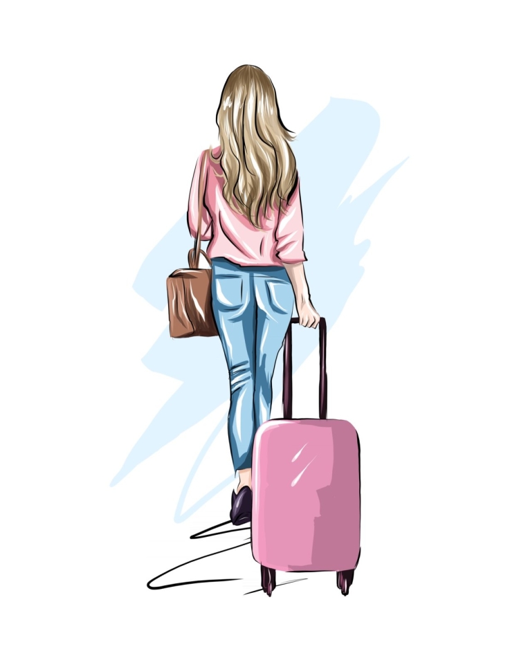 Девушка с чемоданом рисунок