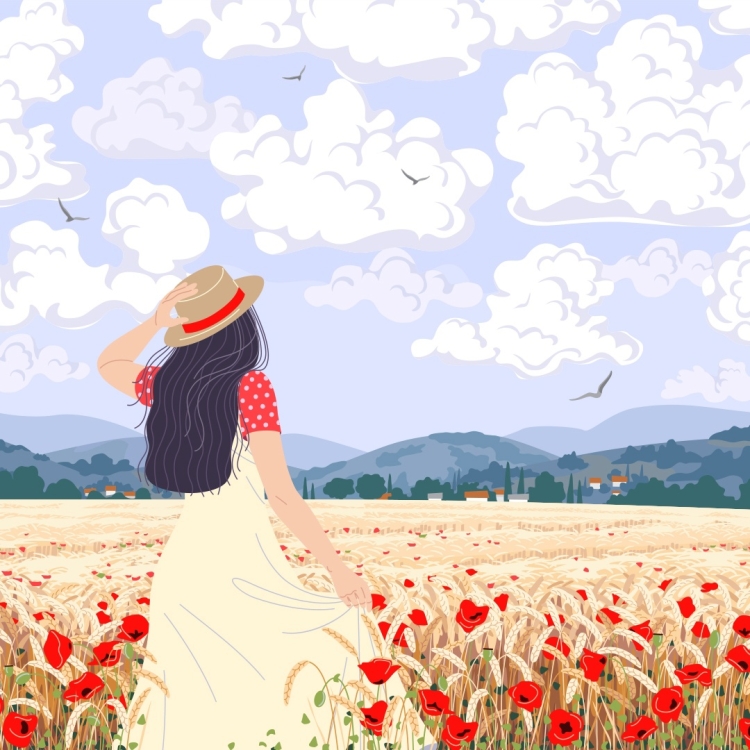 Девушка в поле рисунок