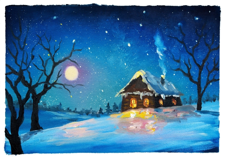Рисунок дом в лесу ночью