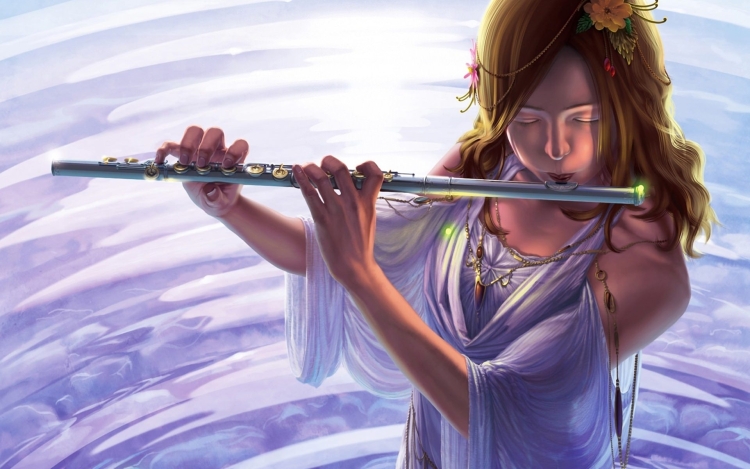 Девушка с флейтой в лесу