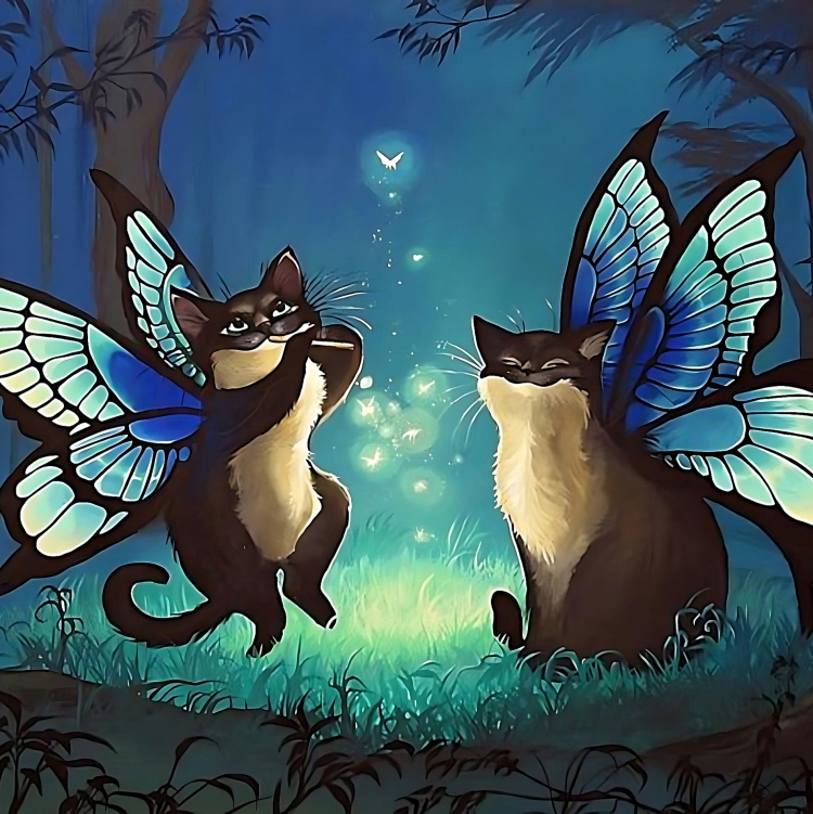 Кот с крыльями бабочки рисунок