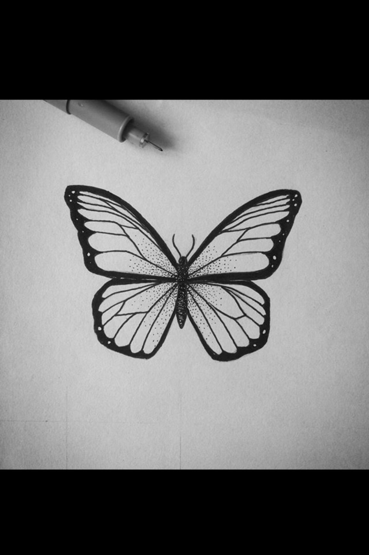 Бабочка черной ручкой простой рисунок