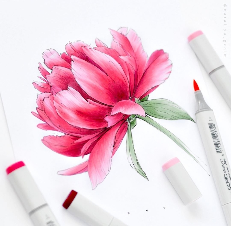 Скетч рисунки маркерами цветы