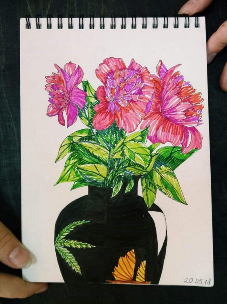 Рисунок фломастерами цветы