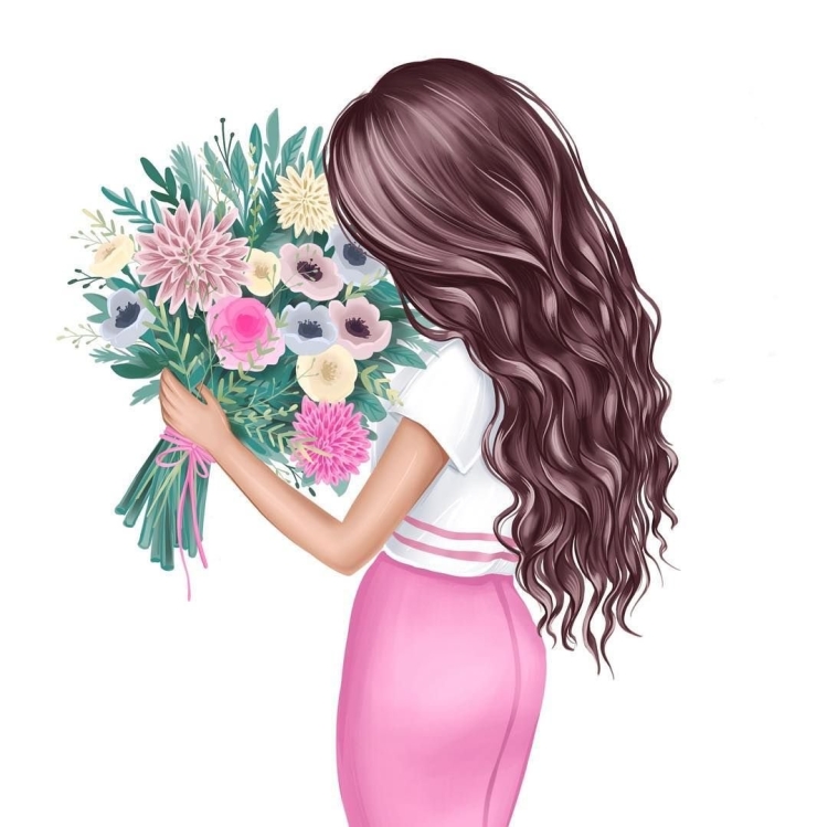 Рисунок девушка с цветами спиной