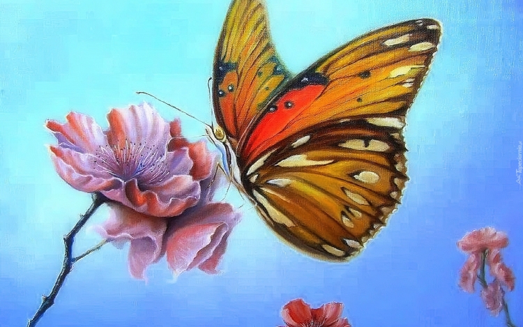 Рисунки красками цветы и бабочки