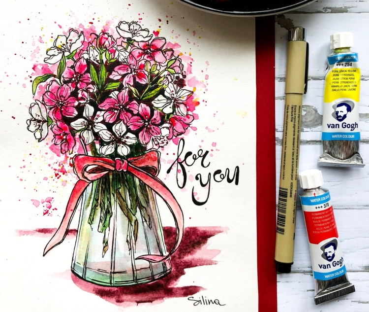 Рисунки для срисовки цветы маркерами