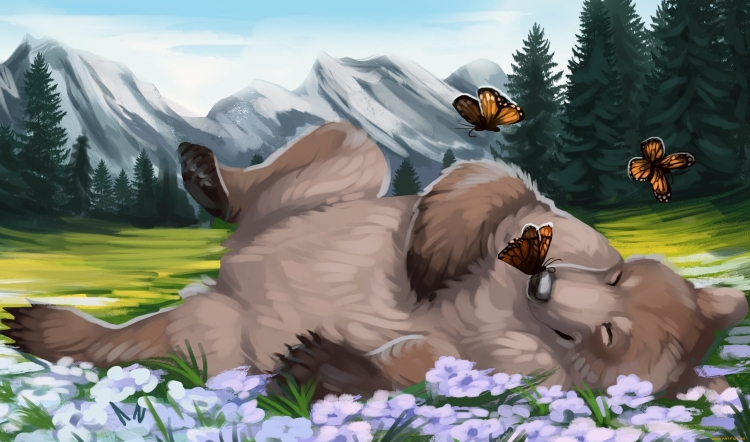 Медведь и заяц в лесу