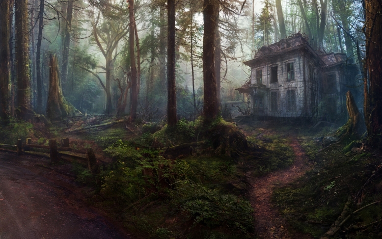 Заброшенный деревянный дом в лесу