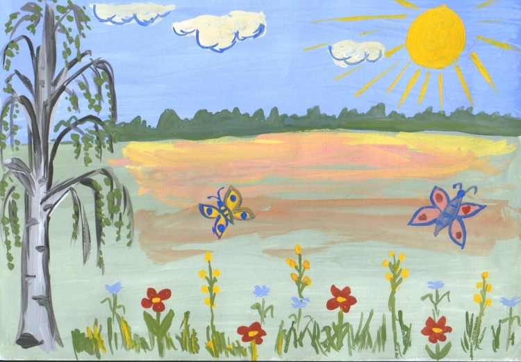 Детский рисунок природа летом