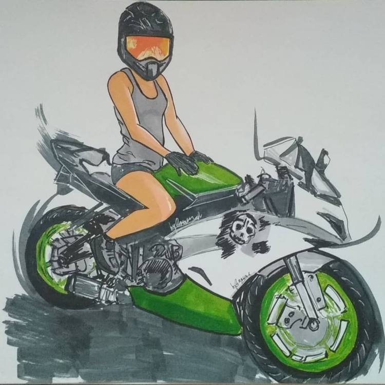 Рисунок маркерами мотоцикл