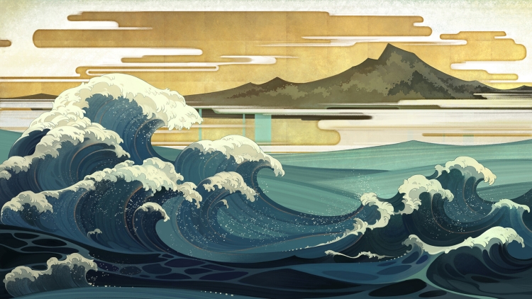 Японский рисунок море