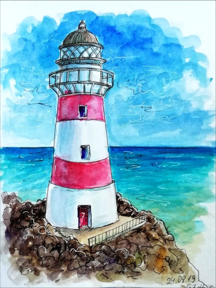 Рисунки маяка и моря