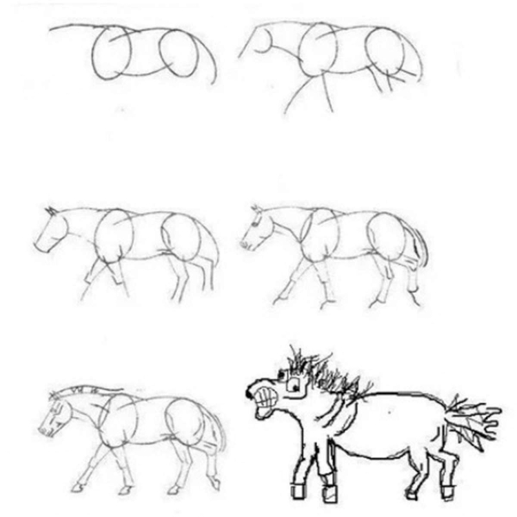 Рисунок лошади пошагово