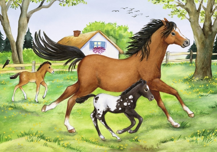Мама лошадь и жеребенок рисунок