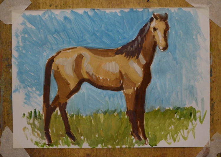 Лошадь красками детский рисунок