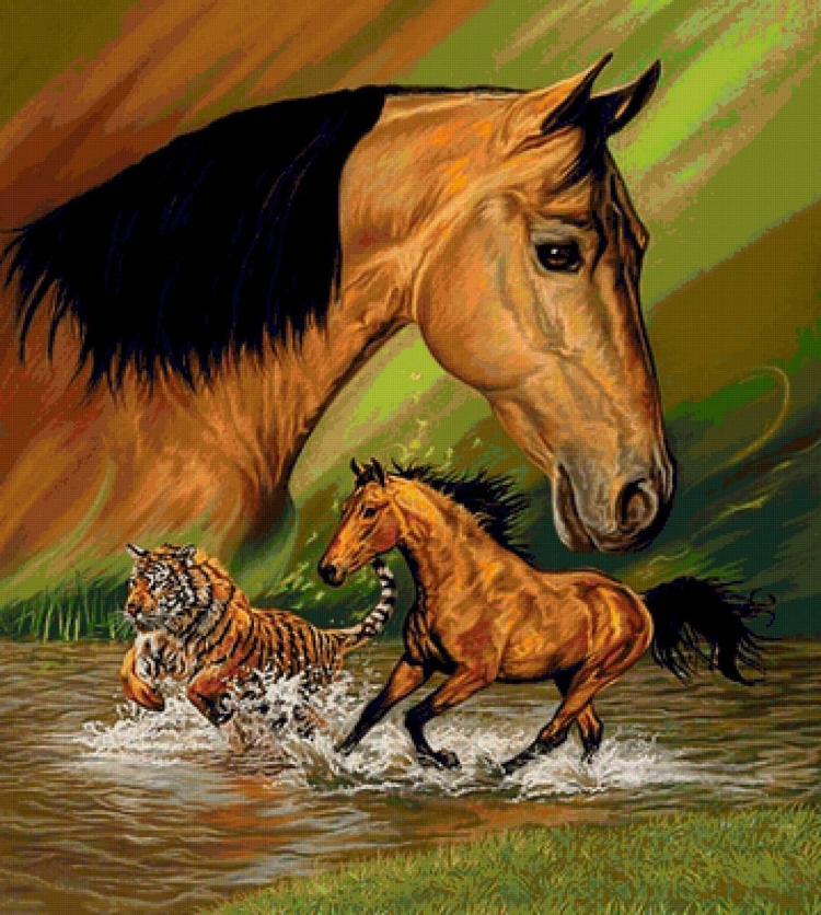 Лошадь и тигр рисунок