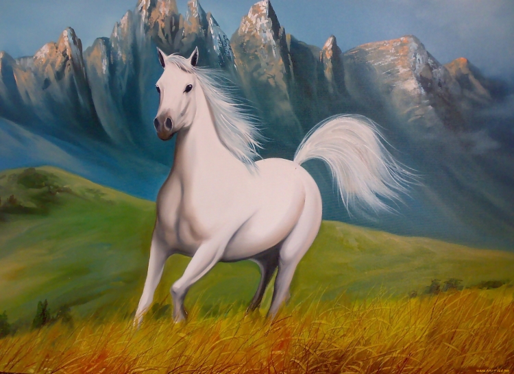 Лошади в горах рисунок