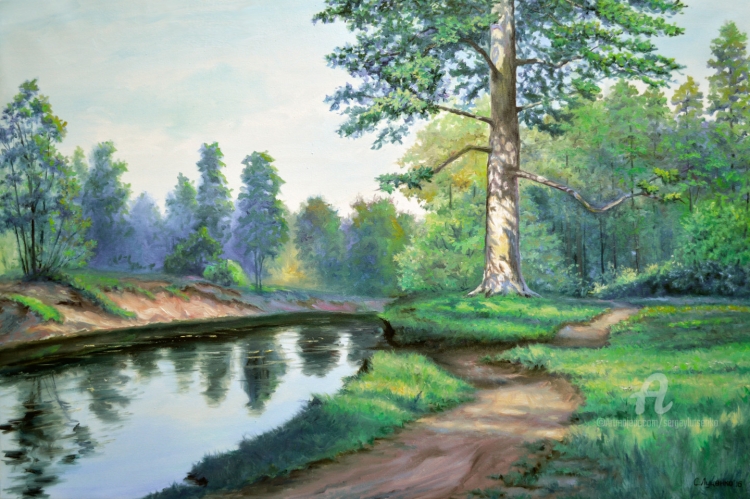 Рисунки с речкой и лесом