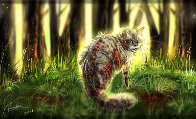 Котик в лесу рисунок
