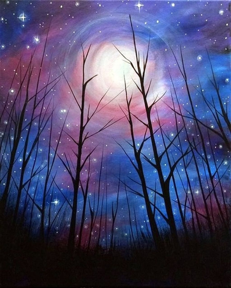 Звездная ночь в лесу рисунок