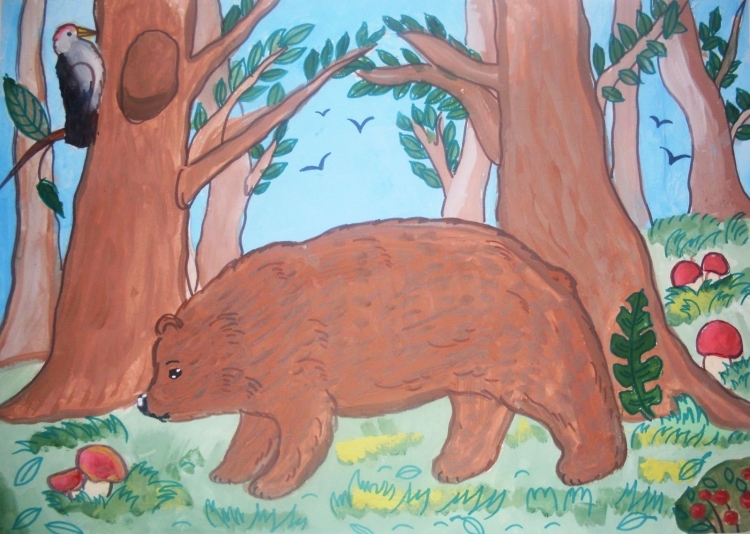Детские рисунки животных в лесу