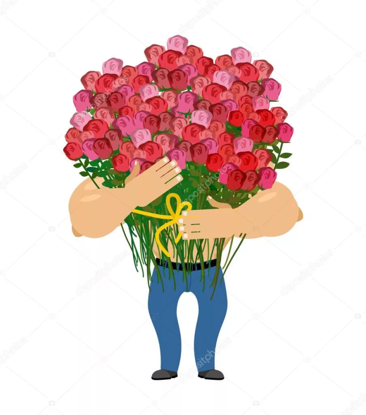 Мужчина с большим букетом цветов