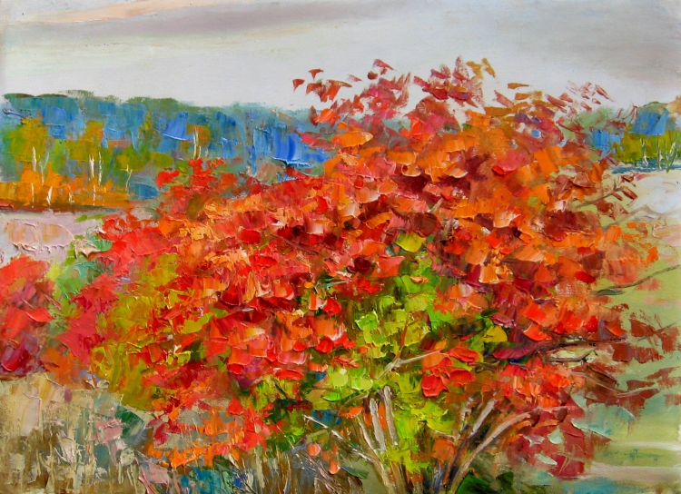 Кустарник с розовыми листьями осенью