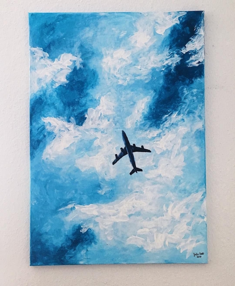 Небо с самолетом и птицами