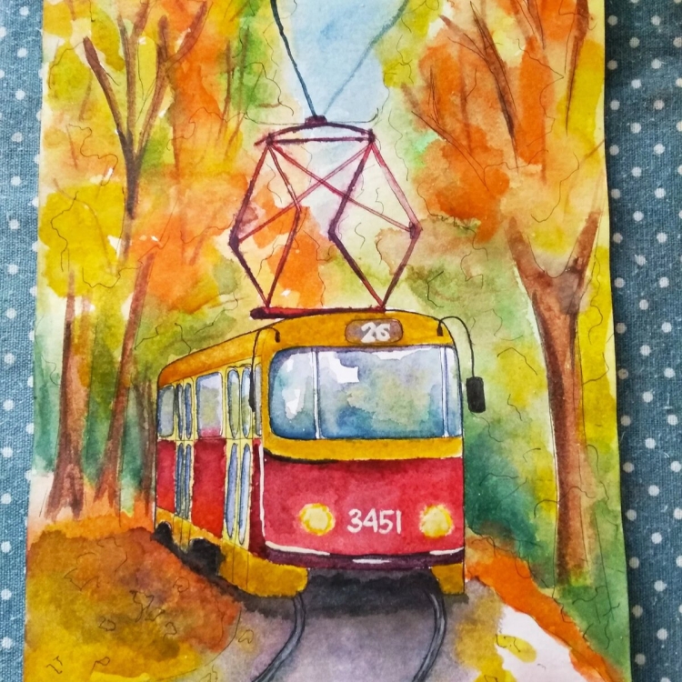 Трамвай осенью