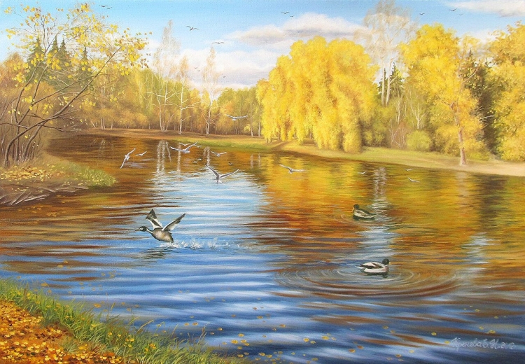 Осенний пруд с утками
