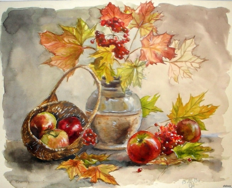Осенний букет с рябиной и листьями