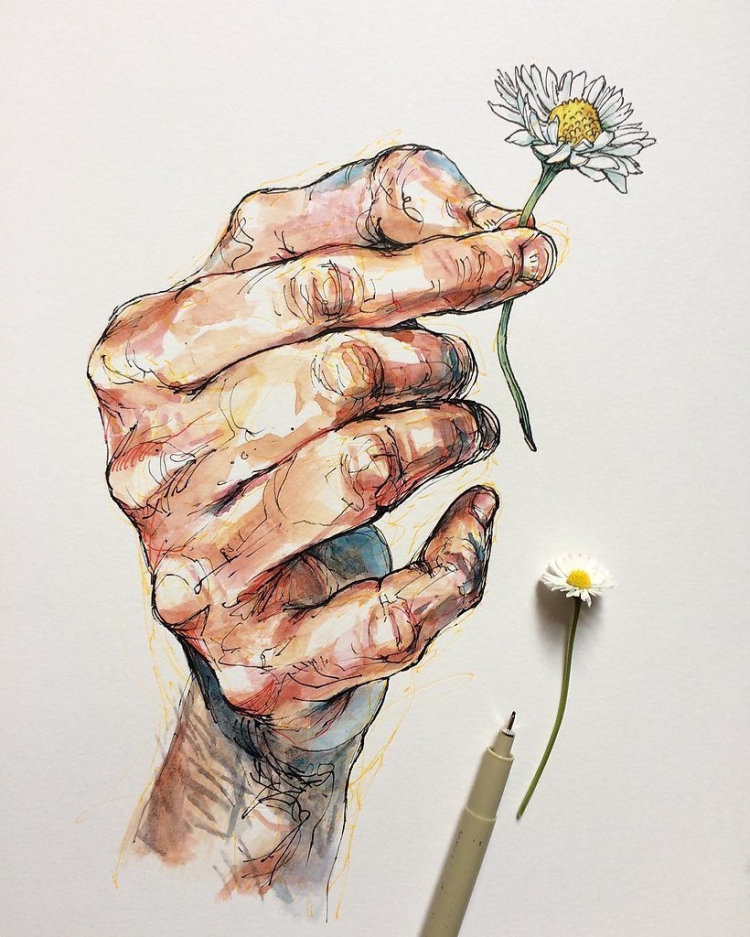 Мужская рука с цветами