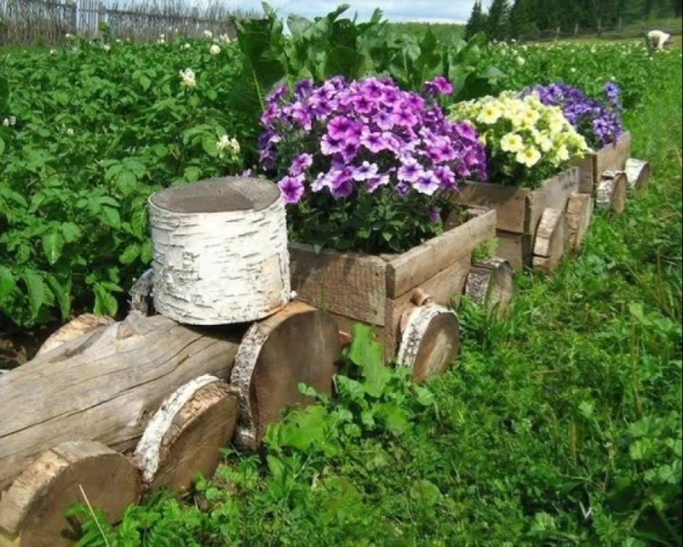 Клумба из бревна