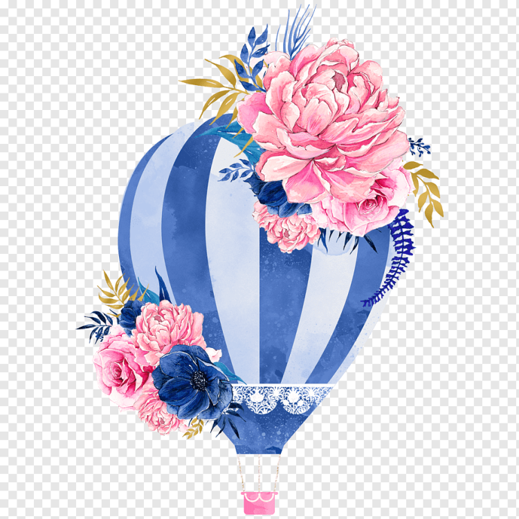 Воздушный шар с корзиной цветов