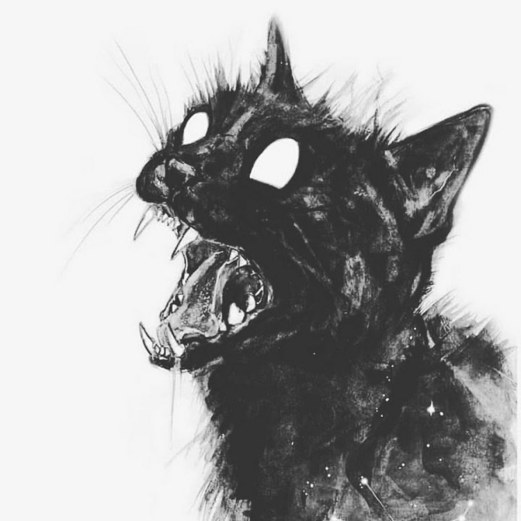 Страшный черный мультяшный кот