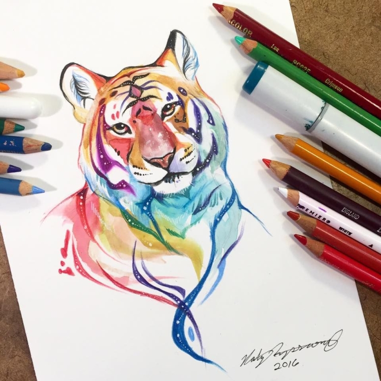 Животные цветными карандашами