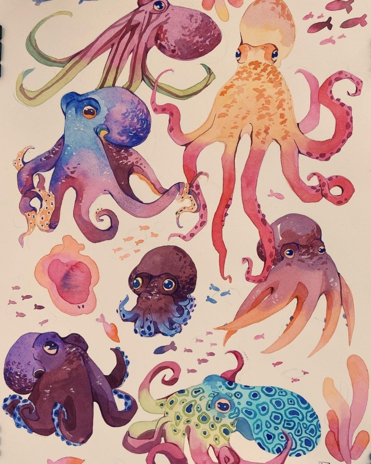 Осьминоги в море