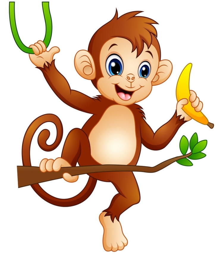 Мультяшная обезьянка с бананом