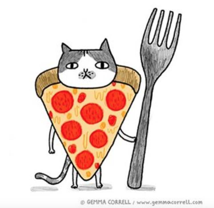 Кот с пиццей рисунок