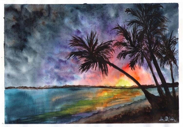 Море пальмы вечер